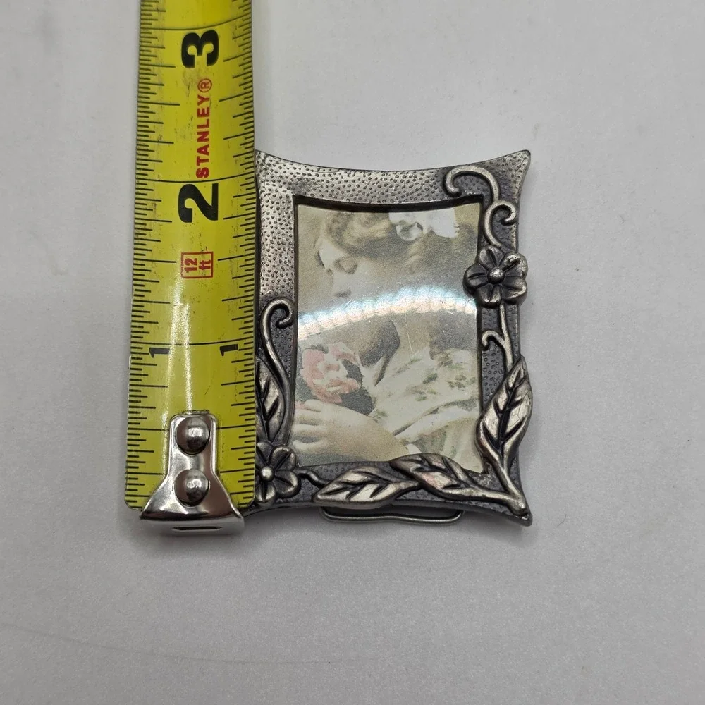 Vintage Mini Ornate Silver Tone Picture Frame Victorian Girl Rose